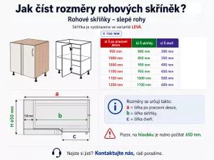 Spodní rohová skříňka, 1050 mm KuchyneNaNetu